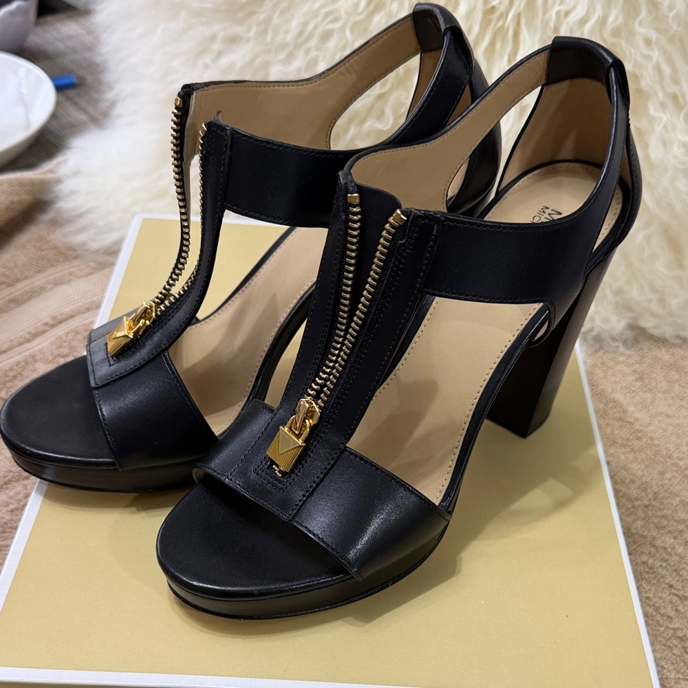 Michael Kors Black Heels with Gold Zipper Detail